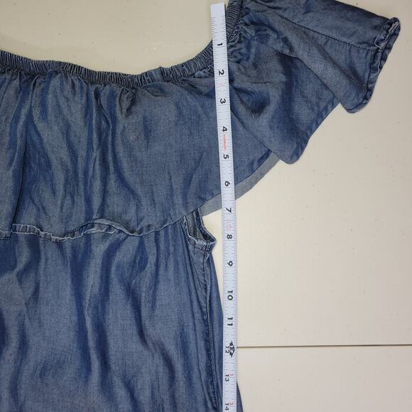 Tommy Bahama Women’s Chambray Off-The-Shoulder Ruffle Top Shift Dress Size M - Picture 8 of 9